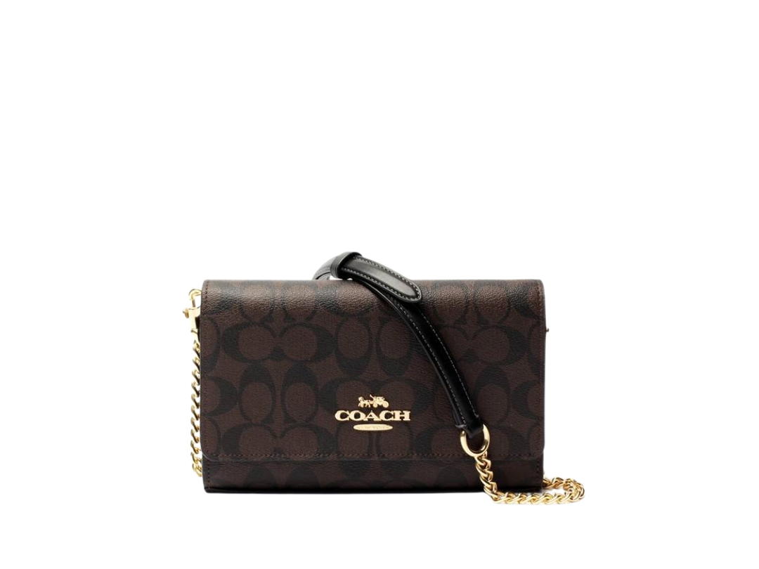 Coach Coach Flap Clutch Crossbody In Signature Coated Canvas And Smooth Leather With Gold Tone Hardware