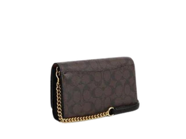 Coach Coach Flap Clutch Crossbody In Signature Coated Canvas And Smooth Leather With Gold Tone Hardware - view 3