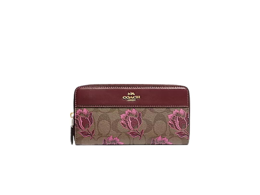 Coach Coach Accordion Zip Wallet In Signature Canvas With Desert Tulip Print