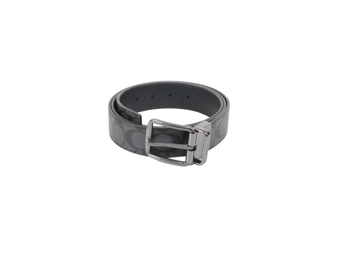 Coach Coach Harness Buckle Reversible Belt 38MM In Signature Coated Canvas With Silver-Toned Hardware