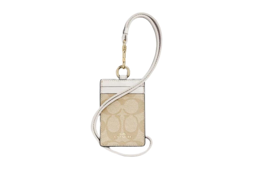 Coach Coach ID Lanyard In Signature Canvas Light Khaki Chalk
