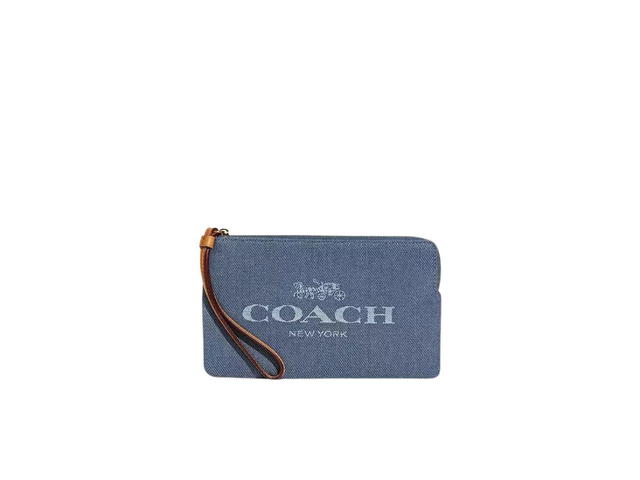 Coach Coach Large Corner Zip Wristlet In Denim And Vachetta Leather - view 1