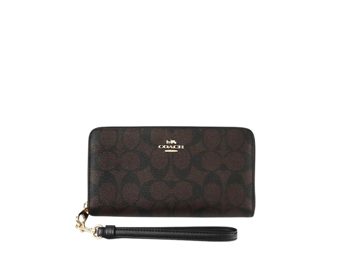 Coach Coach Long Zip Around Wallet In Signature Canvas With Gold Hardware Brown