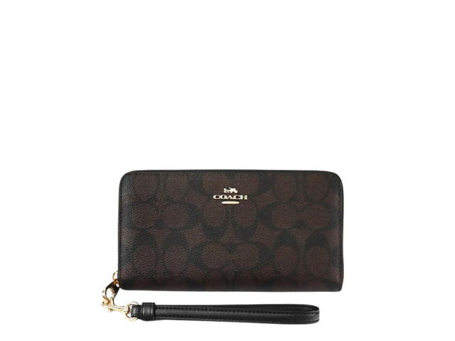 Coach Coach Long Zip Around Wallet In Signature Canvas With Gold Hardware Brown - view 1