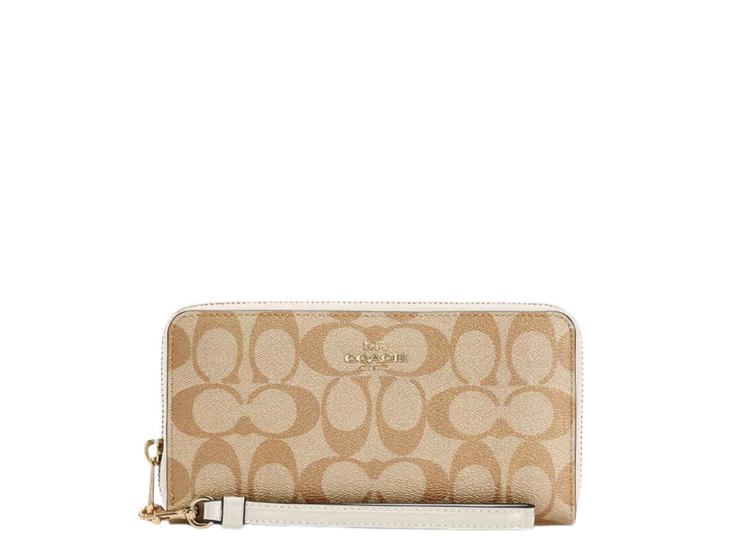 Coach Coach Long Zip Around Wallet In Signature Canvas With Gold Hardware Light Khaki Chalk