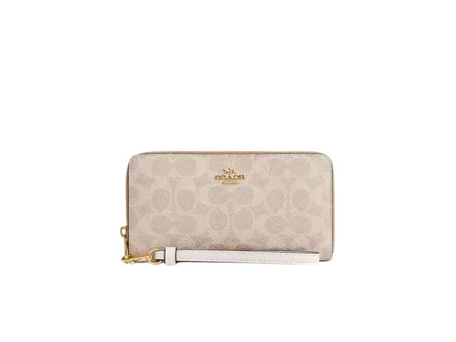 Coach Coach Long Zip Around Wallet In Signature Canvas With Gold Tone Hardware Sand - view 1