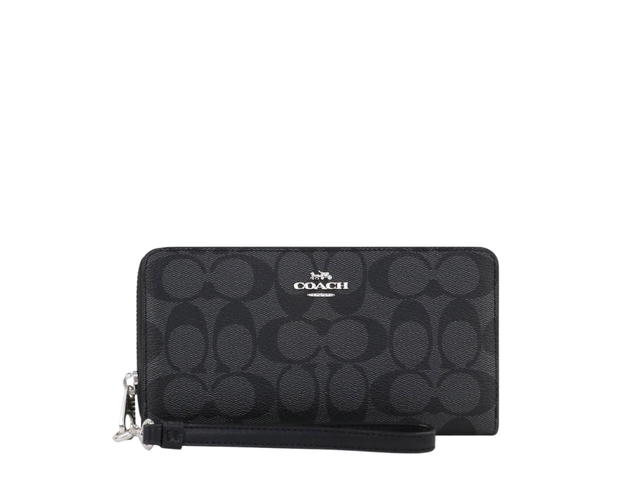 Coach Coach Long Zip Around Wallet In Signature Canvas With Silver Hardware Charcoal Black - view 1