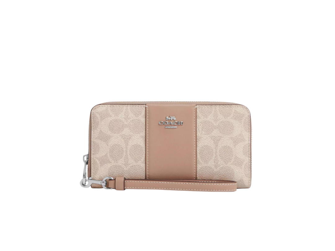 Coach Coach Long Zip Around Wallet In Signature Canvas With Stripe Silver Sand