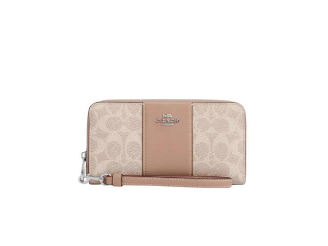 Coach Coach Long Zip Around Wallet In Signature Canvas With Stripe Silver Sand - view 1