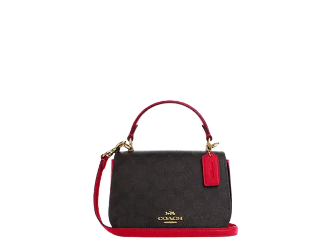 Coach Coach Lysa Top Handle Bag In Signature Canvas With Gold Walnut Bold Red