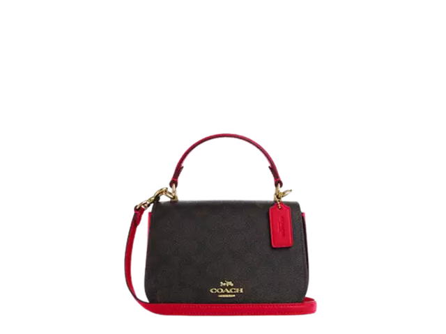 Coach Coach Lysa Top Handle Bag In Signature Canvas With Gold Walnut Bold Red - view 1