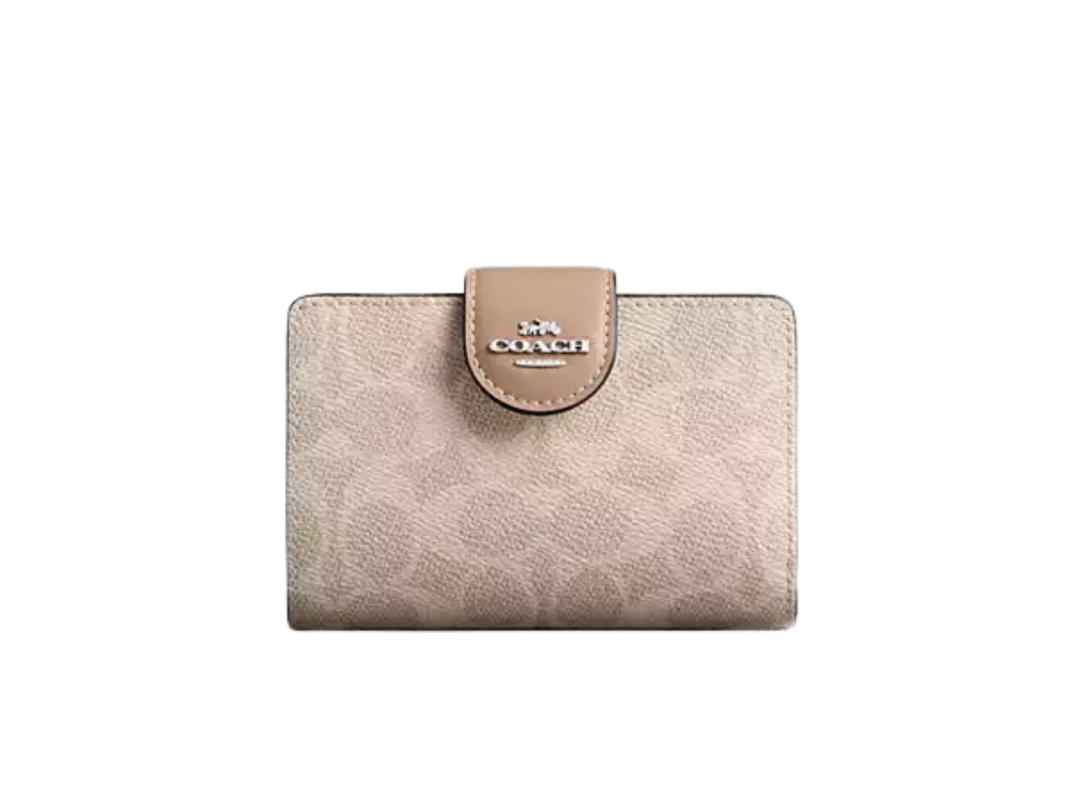 Coach Coach Medium Corner Zip Wallet In Signature Canvas Taupe