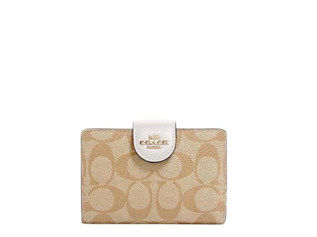 Coach Coach Medium Corner Zip Wallet In Signature Canvas With Gold Hardware Light Khaki Chalk - view 1