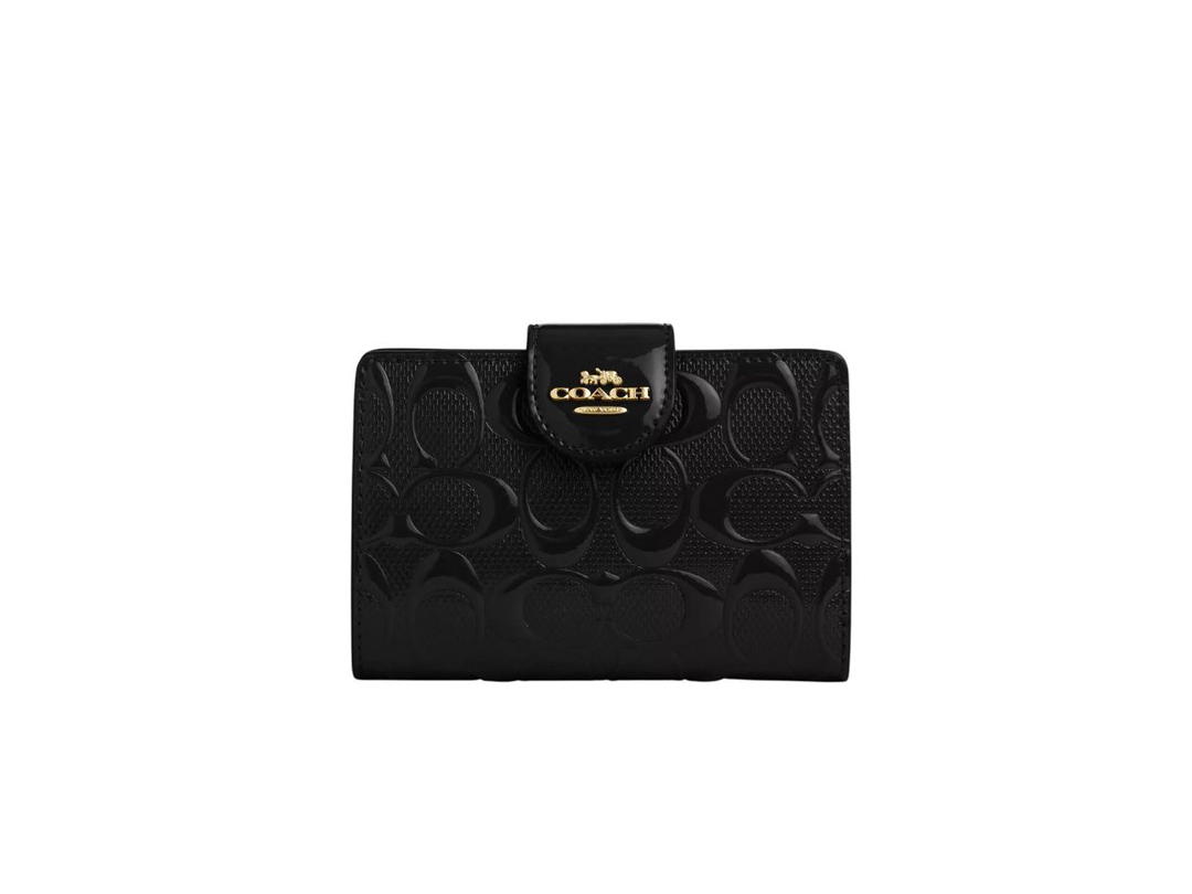 Coach Coach Medium Corner Zip Wallet In Signature Leather With Gold Hardware Black
