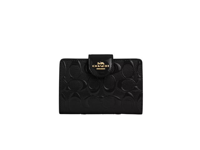 Coach Coach Medium Corner Zip Wallet In Signature Leather With Gold Hardware Black - view 1