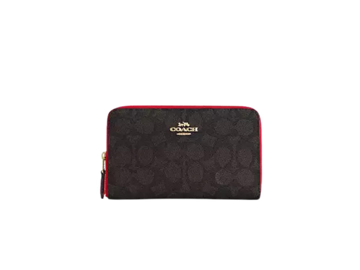 Coach Coach Medium Id Zip Wallet In Signature Canvas With Gold Tone Hardware Bold Red