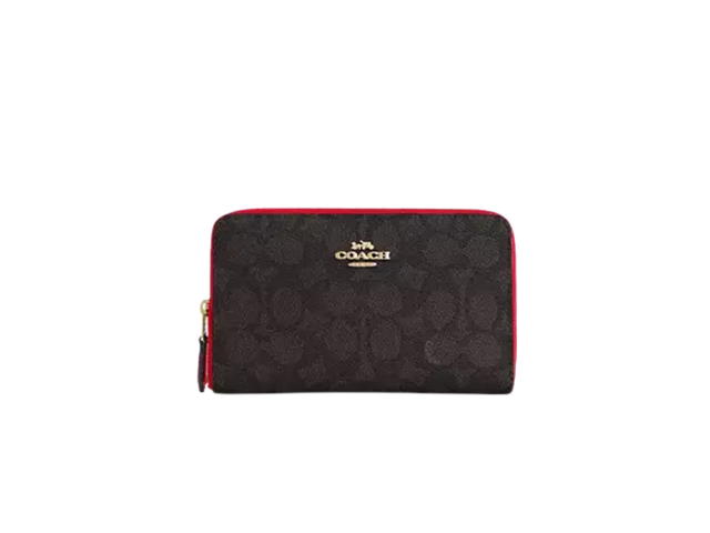 Coach Coach Medium Id Zip Wallet In Signature Canvas With Gold Tone Hardware Bold Red - view 1