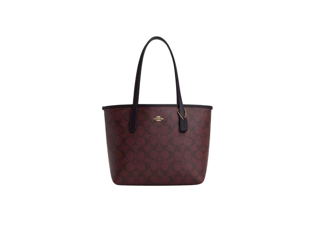 Coach Coach Mini City Tote In Signature Canvas And Smooth Leather With Gold Hardware Gold-Oxblood