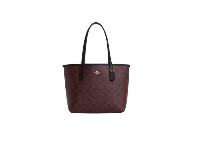 Coach Coach Mini City Tote In Signature Canvas And Smooth Leather With Gold Hardware Gold-Oxblood - view 1