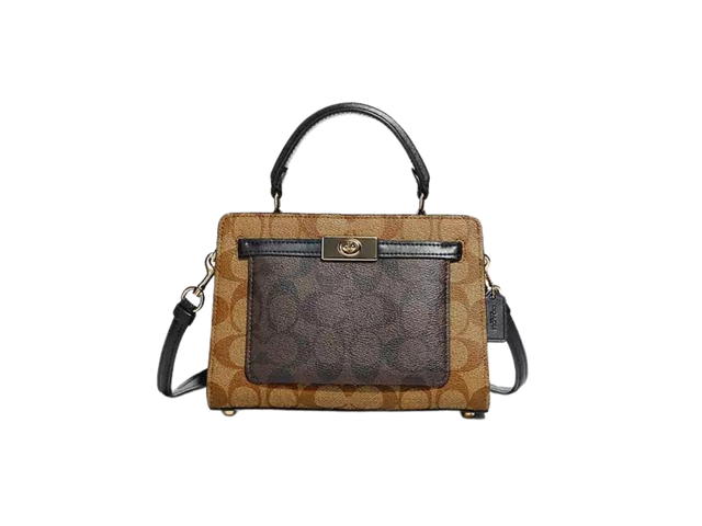 Coach Coach Mini Lane Top Handle In Blocked Signature Canvas Gold-khaki-brown-multi - view 1