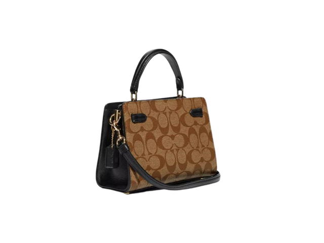 Coach Coach Mini Lane Top Handle In Blocked Signature Canvas Gold-khaki-brown-multi - view 2