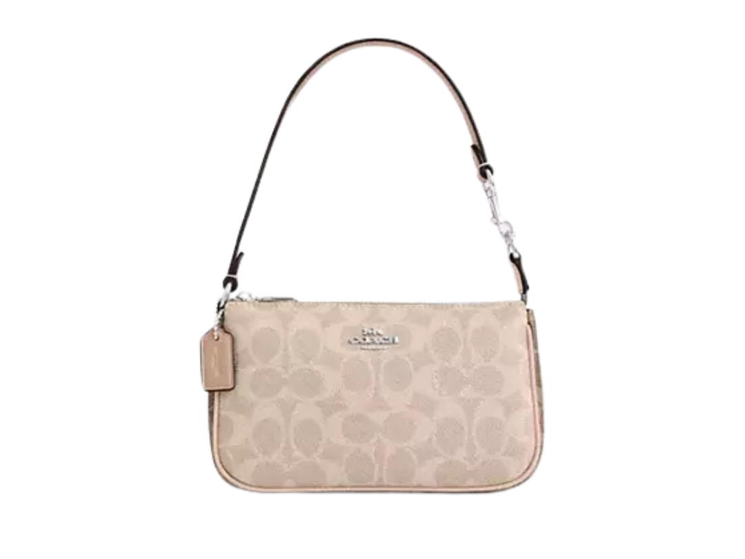 Coach Coach Nolita 19 In Blocked Signature Canvas With Silver Tone Hardware Sand Taupe