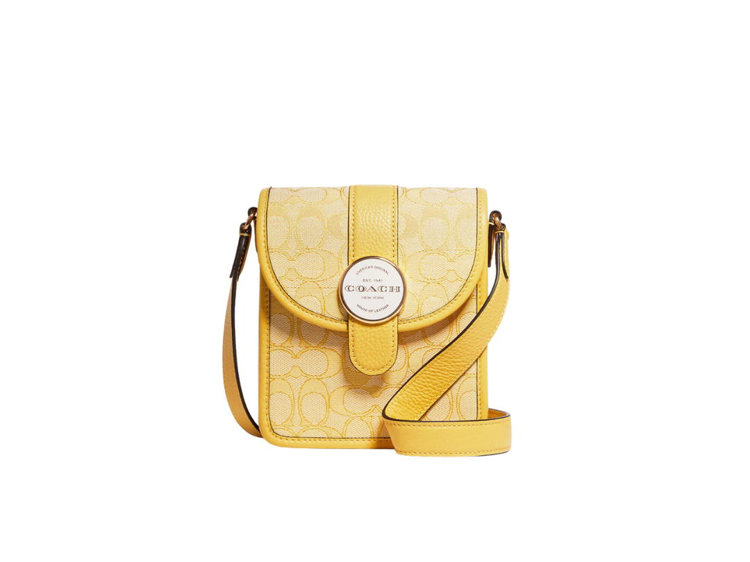 Coach Coach North-South Lonnie Crossbody In Signature Jacquard With Metal Hardwware Im-Retro Yellow