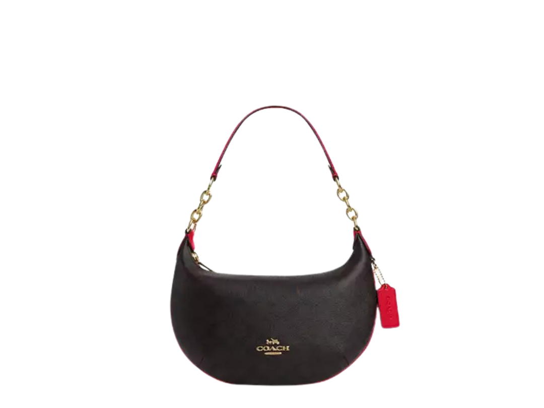 Coach Coach Payton Hobo Bag In Signature Canvas With Walnut Bold Red
