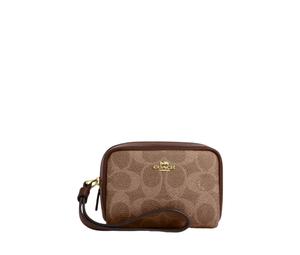 Buy Coach Pouch Wristlet In Signature Coated Canvas With Gold Hardware Tan-Brown at Sasom – Authentic and Ready to Ship