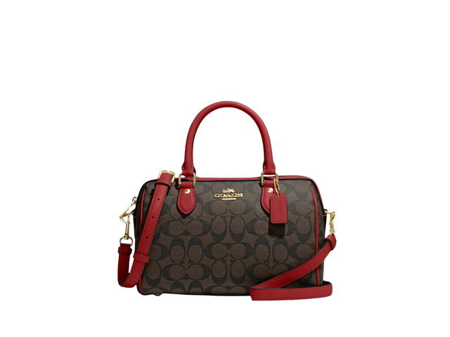Coach Coach Rowan Satchel In Signature Canvas With Gold Hardware Brown Red - view 1