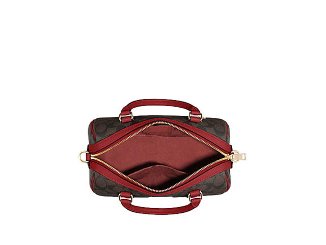 Coach Coach Rowan Satchel In Signature Canvas With Gold Hardware Brown Red - view 3