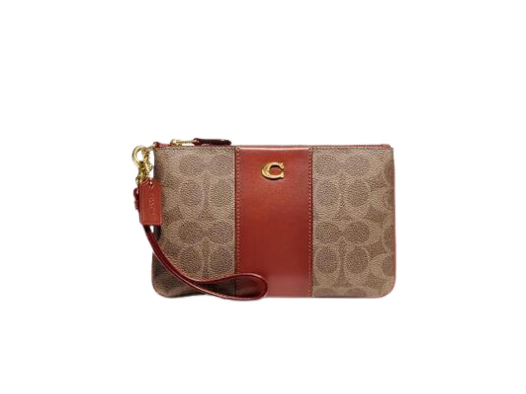 Coach Coach Small Wristlet In Signature Canvas With Two Credit Card Slots Brick
