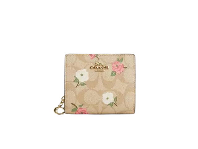 Coach Coach Snap Wallet In Signature Canvas With Floral Print Light Khaki Chalk - view 1