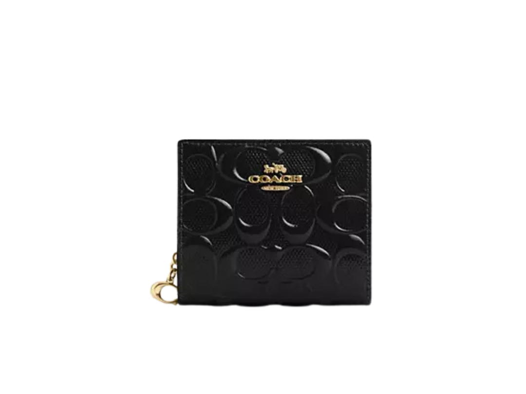 Coach Coach Snap Wallet In Signature Leather With Gold Tone Hardware Black