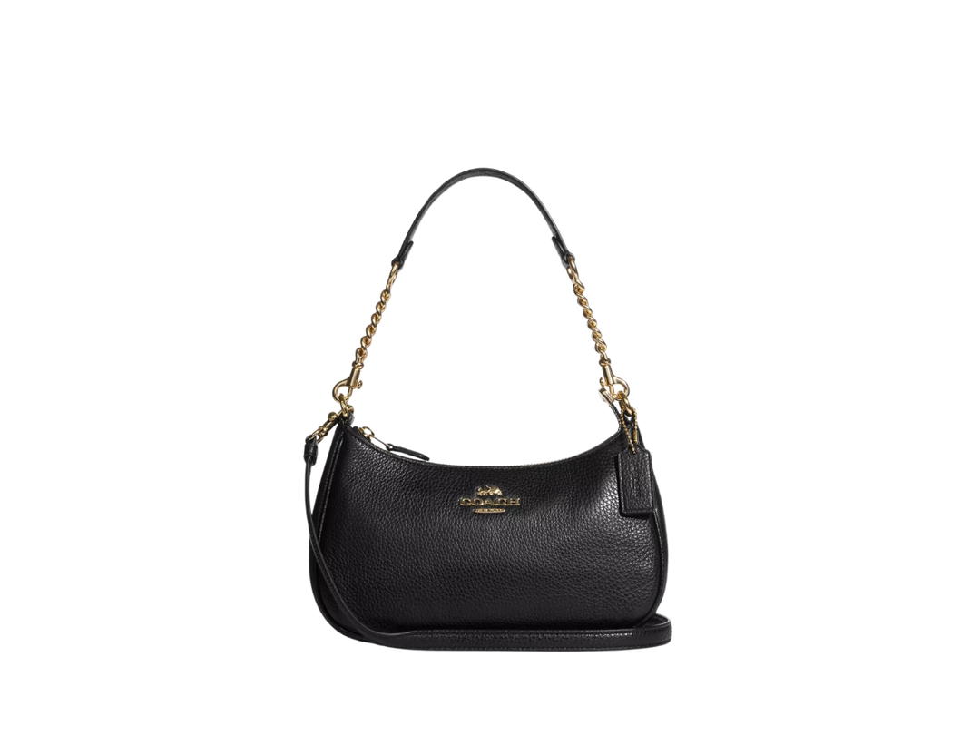 Coach Coach Teri Shoulder Bag In Refined Pebble Leather With Gold Hardware Black