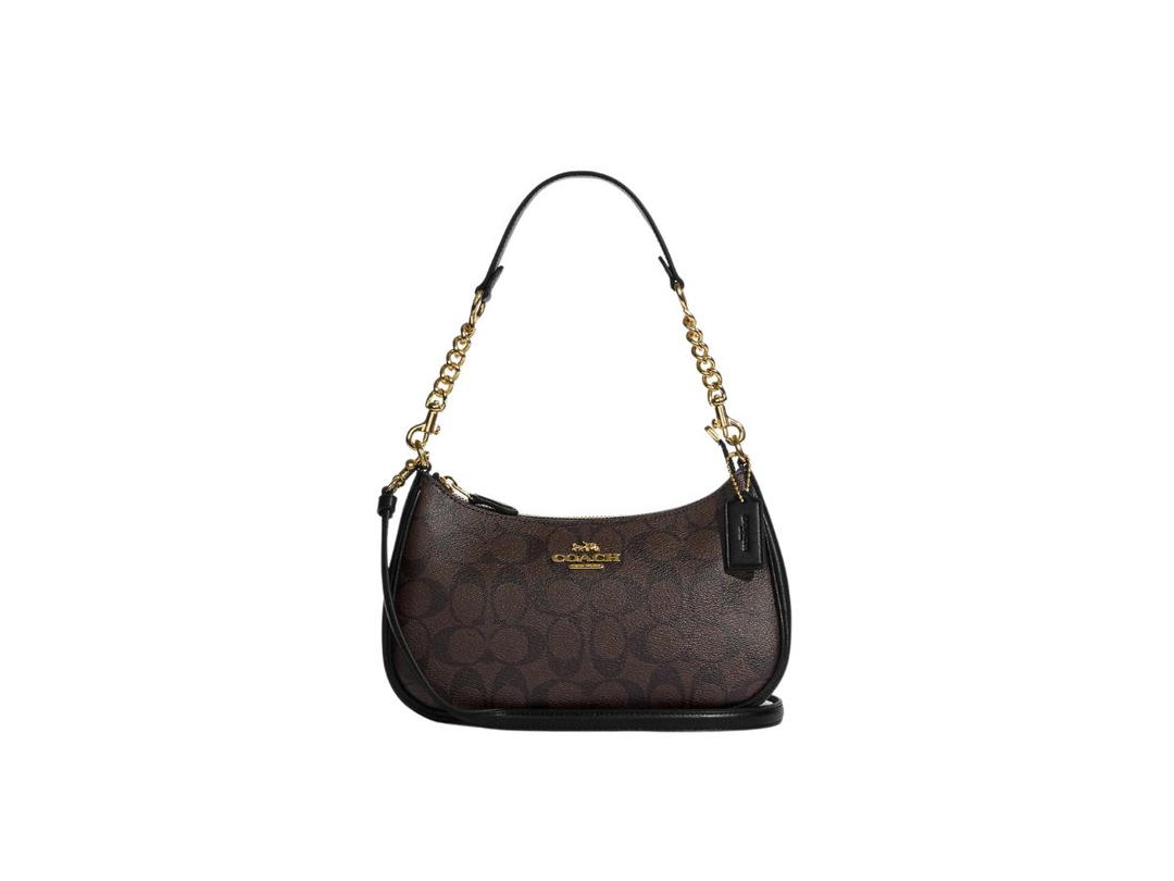Coach Coach Teri Shoulder Bag In Signature Canvas Gold-Brown Black