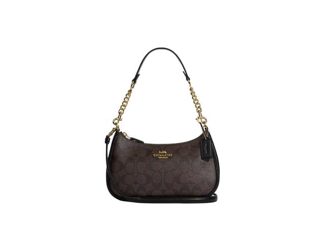 Coach Coach Teri Shoulder Bag In Signature Canvas Gold-Brown Black - view 1