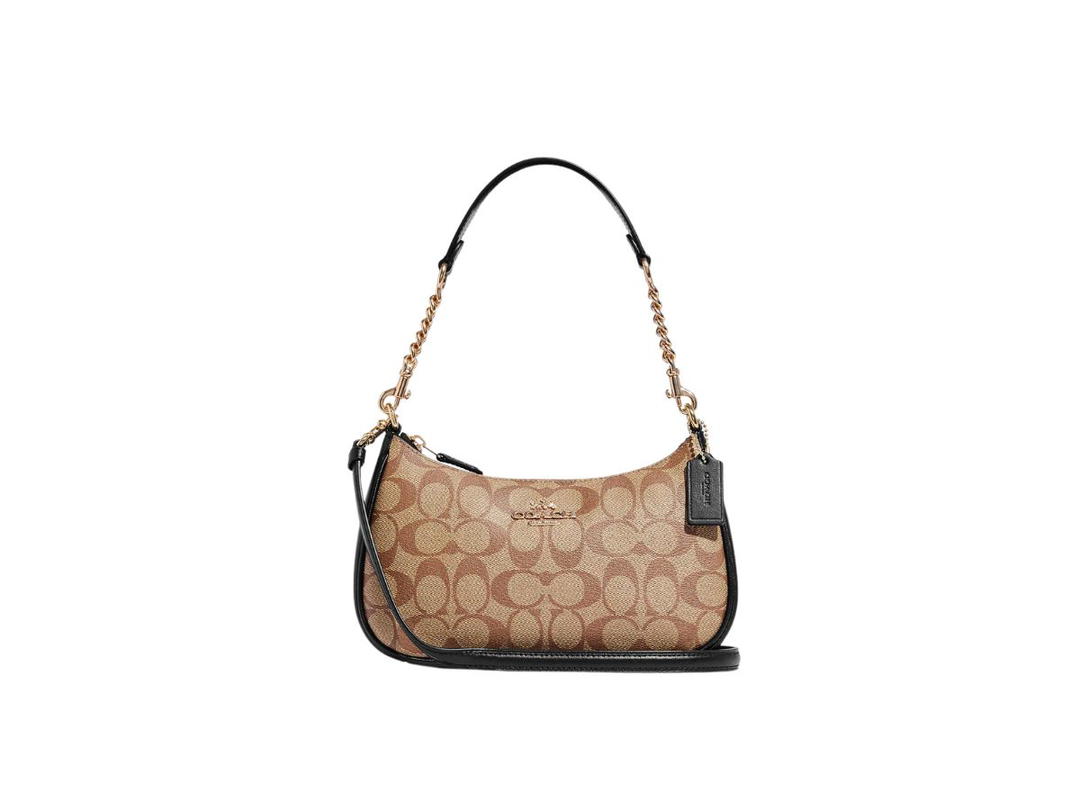 Coach Coach Teri Shoulder Bag In Signature Canvas Gold-Khaki-Black
