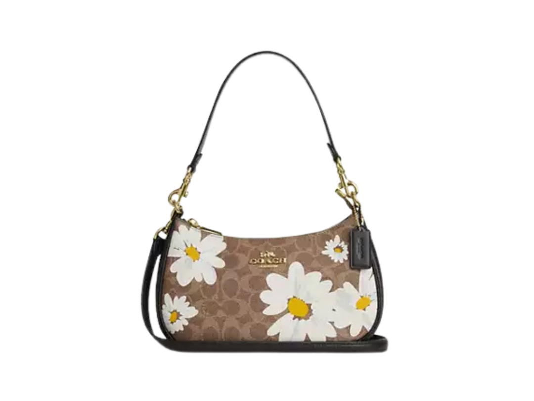 Coach Coach Teri Shoulder Bag In Signature Canvas With Floral Print Tan