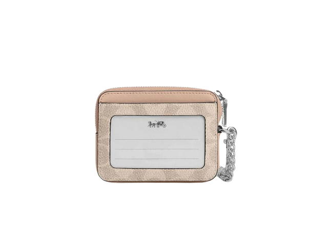 Coach Coach Zip Card Case In Signature Canvas with dogleash clip attached Sand - view 2