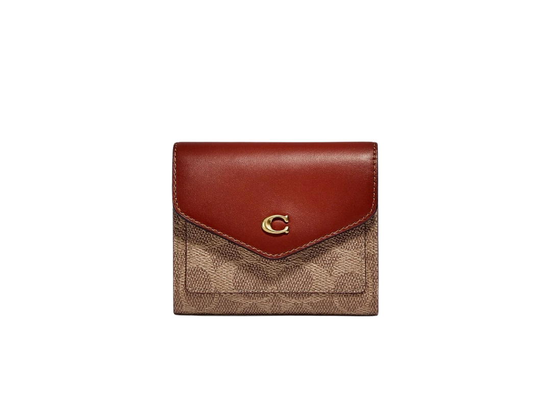 Coach Coach Wyn Small Wallet In Colorblock Signature Canvas Tan Rust