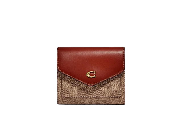 Coach Coach Wyn Small Wallet In Colorblock Signature Canvas Tan Rust - view 1