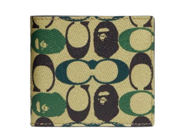 Bape Coach x Bape Coin Wallet Signature Canvas With Ape Head Black Copper/Camo Multi in Coated Canvas - view 1
