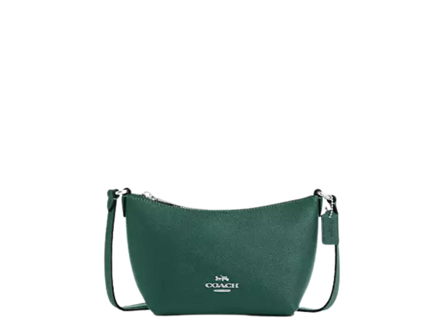 Coach Coach Zip Top Crossbody Bag In Shell partially Made With Recycled Leather Fiber Layer Silver Emerald Green