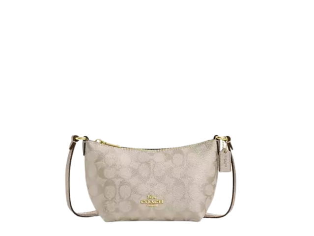 Coach Coach Zip Top Crossbody Bag In Signature Canvas And Metallic Crossgrain leather Gold Champagne Multi - view 1