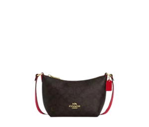 Buy Coach Zip Top Crossbody Bag In Signature Canvas And Smooth Leather Fabric lining Gold Walnut Bold Red at Sasom – Authentic and Ready to Ship