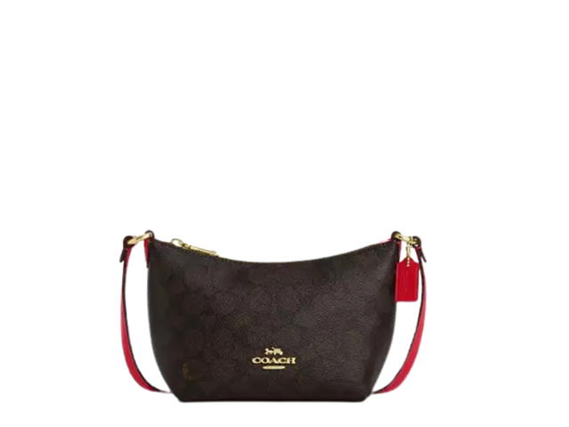 Coach Coach Zip Top Crossbody Bag In Signature Canvas And Smooth Leather Fabric lining Gold Walnut Bold Red - view 1