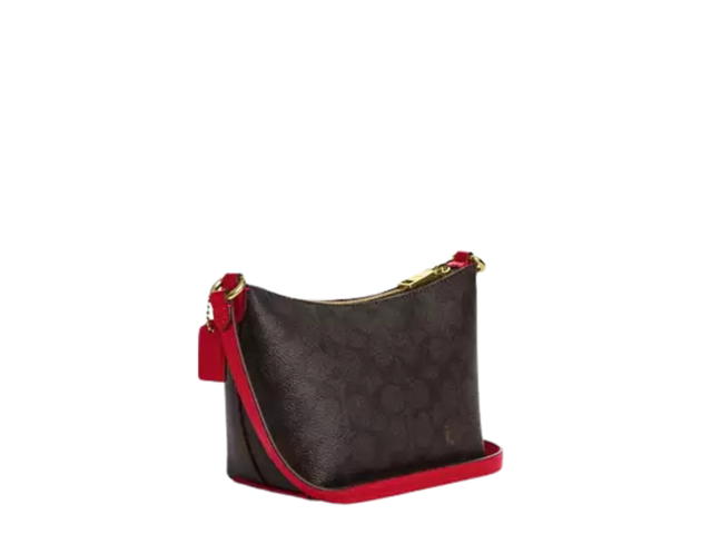 Coach Coach Zip Top Crossbody Bag In Signature Canvas And Smooth Leather Fabric lining Gold Walnut Bold Red - view 3