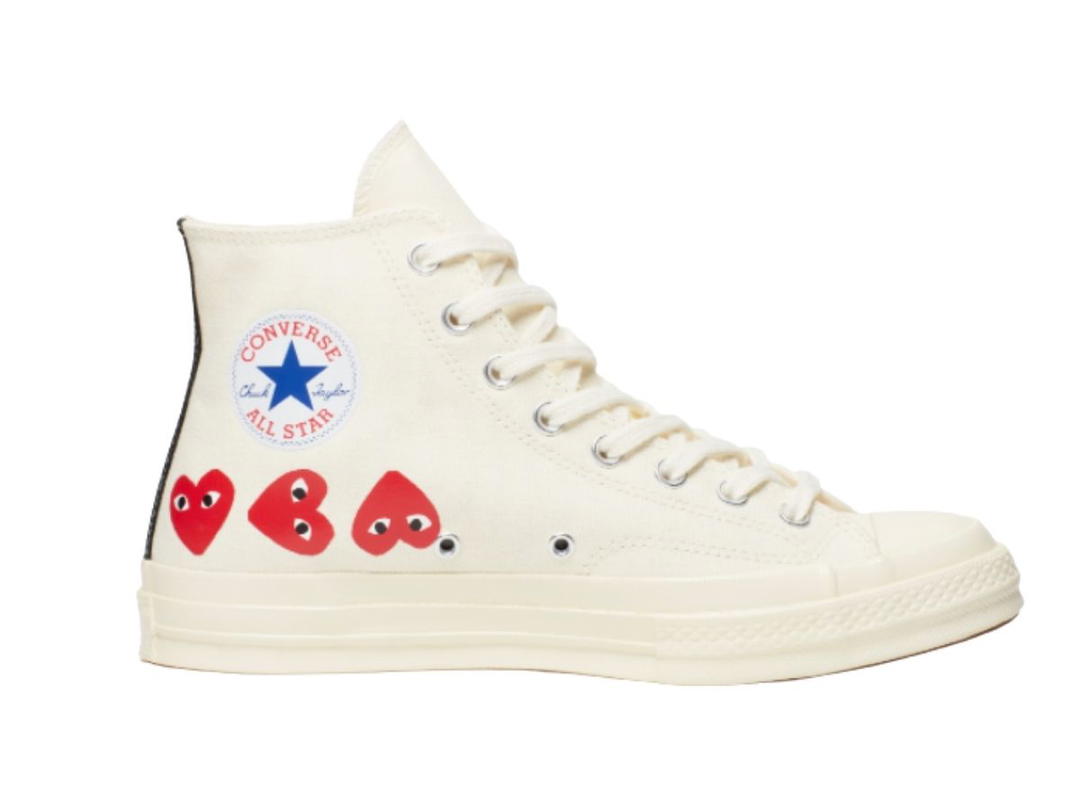 Converse COMME DES GARÇONS PLAY X CONVERSE X COMME DES GARÇONS PLAY CHUCK 70 HI "MULTI HEARTS" SNEAKERS - WHITE