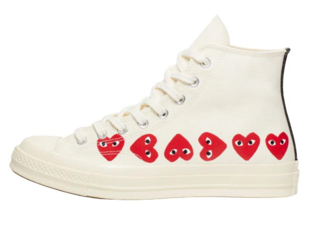 Converse COMME DES GARÇONS PLAY X CONVERSE X COMME DES GARÇONS PLAY CHUCK 70 HI "MULTI HEARTS" SNEAKERS - WHITE - view 2
